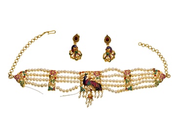 20k Yellow Gold Earrings and Pearl Necklace