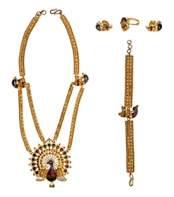 20k Yellow Gold Peacock Jewelry Suite