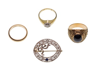 14k and 10k Gold Ring and Brooch Assortment