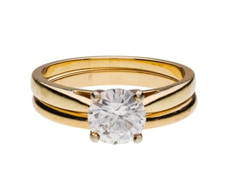 14k Yellow Gold and Diamond Ring and Band