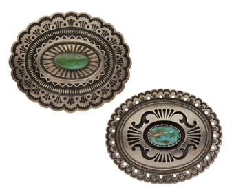 Native American Calvin Martinez Sterling Silver and Turquoise Belt Buckles