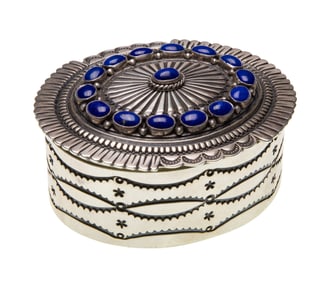 Native American Gary Reeves Sterling Silver and Lapis Lazuli Belt Buckle / Trinket Box