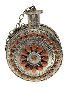 Native American Marcella James Sterling Silver and Coral Canteen
