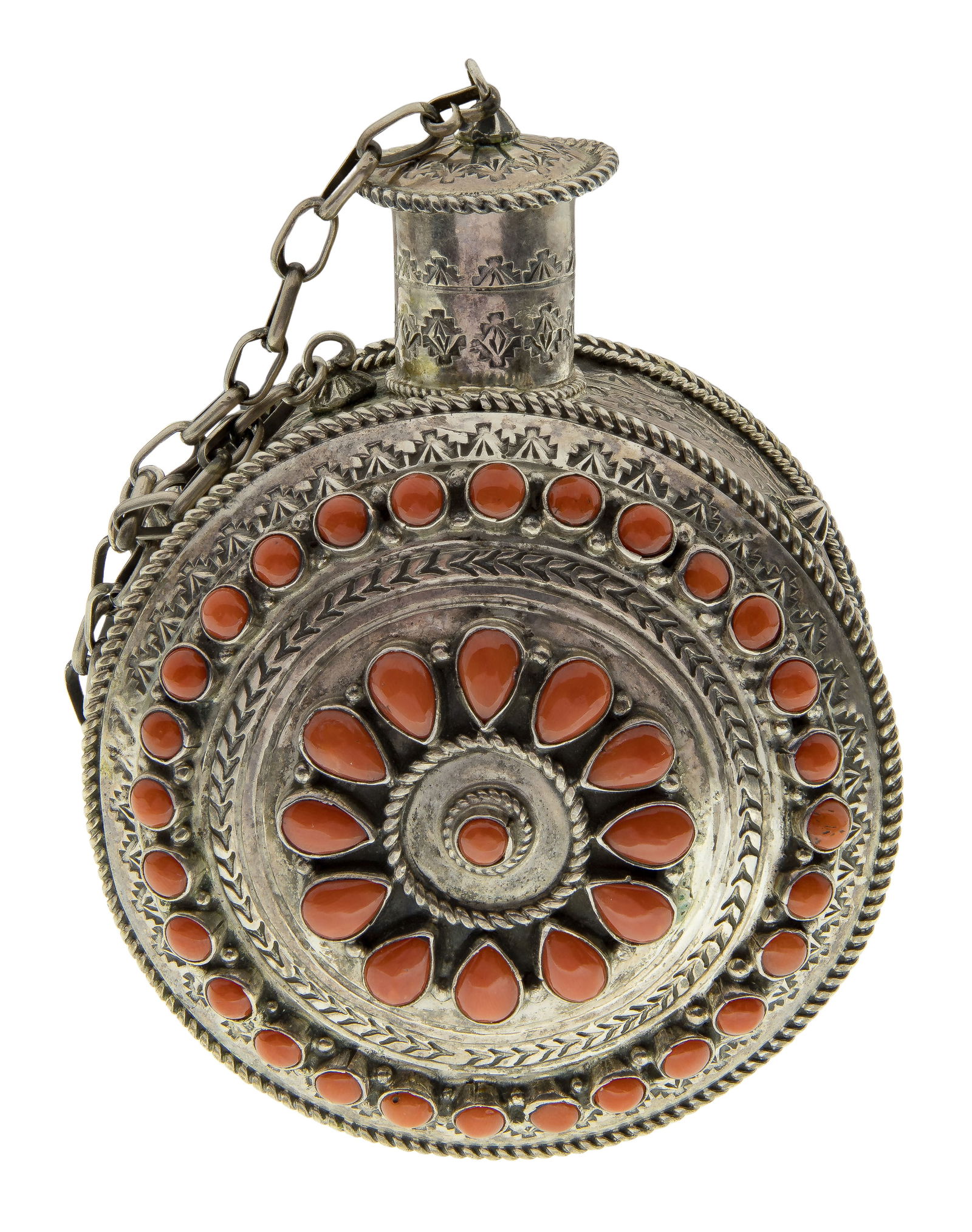 Native American Marcella James Sterling Silver and Coral Canteen (1 of 3)