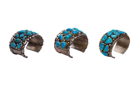 Native American Sterling Silver and Turquoise Cuff Bracelets