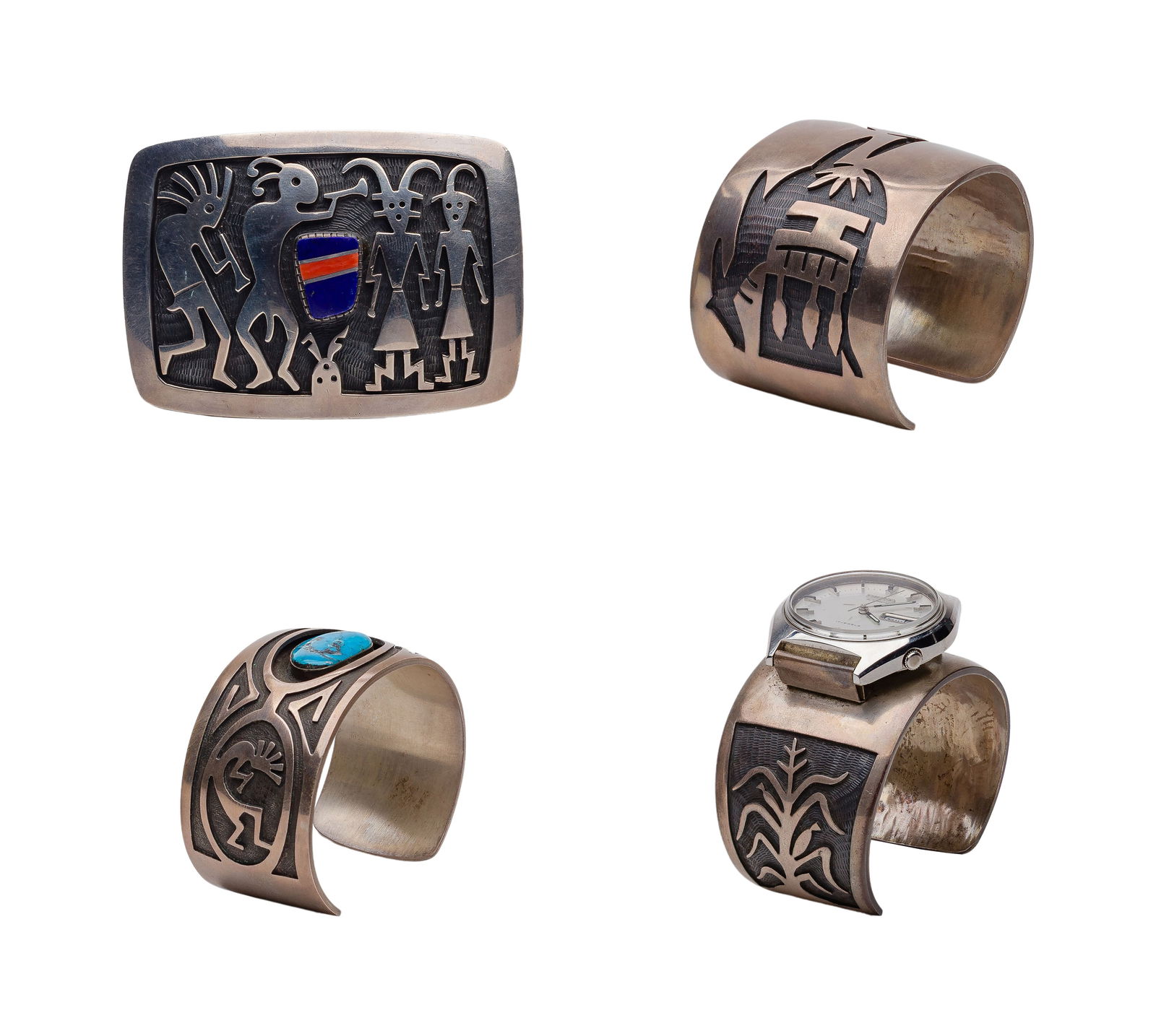 Native American Sterling Silver Cuff Bracelets and Belt Buckle (1 of 4)