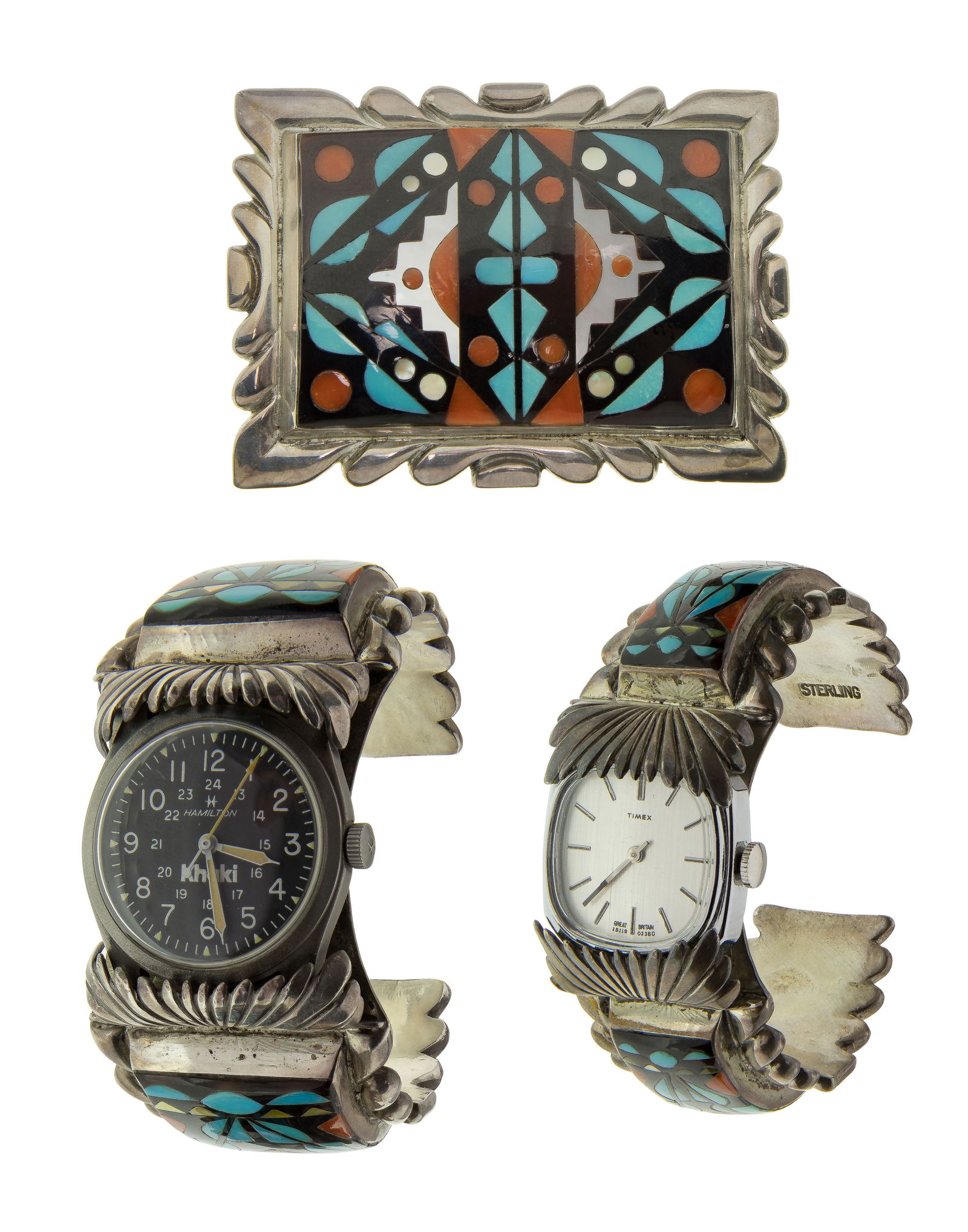 Native American W. & V. Quan Sterling Silver Cuff Watches and Belt Buckles (1 of 3)