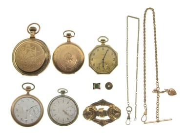Pocket Watch, Gold and Costume Jewelry Assortment