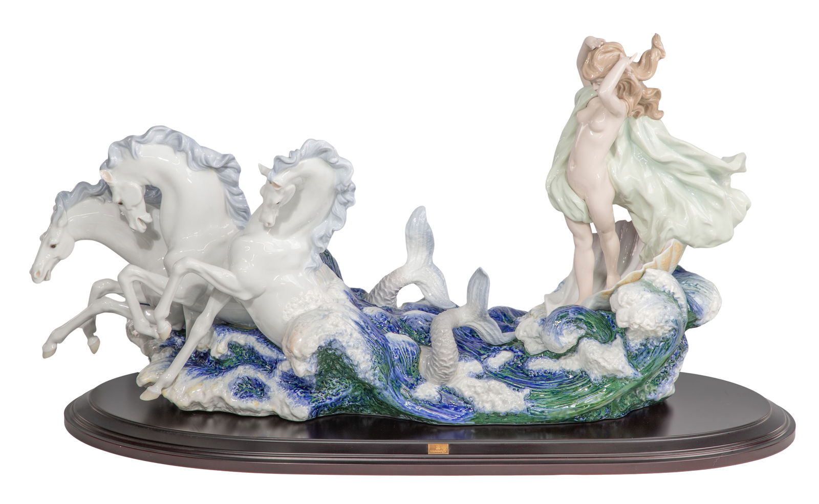 Lladro #1864 "The Birth of Venus" High Porcelain Figurine: Lladro #1864 'The Birth of Venus' High Porcelain Figurine Issued 2001, retired 2023, #86/1000, signed by sculptor Antonio Ramos and decorator J Ruiz, having a shaped wood base and original box Propert