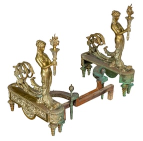 Louis XVI Style Figural Brass Chenets