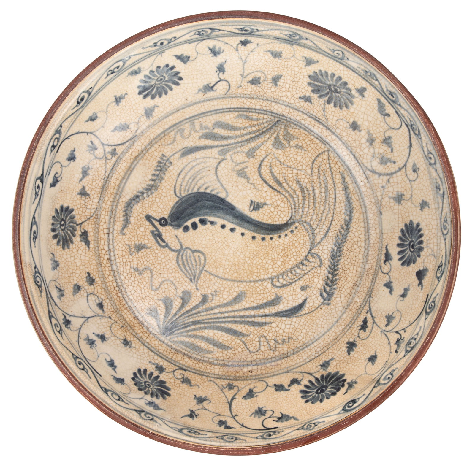 Asian Annamese Blue and White Pottery Charger (1 of 3)