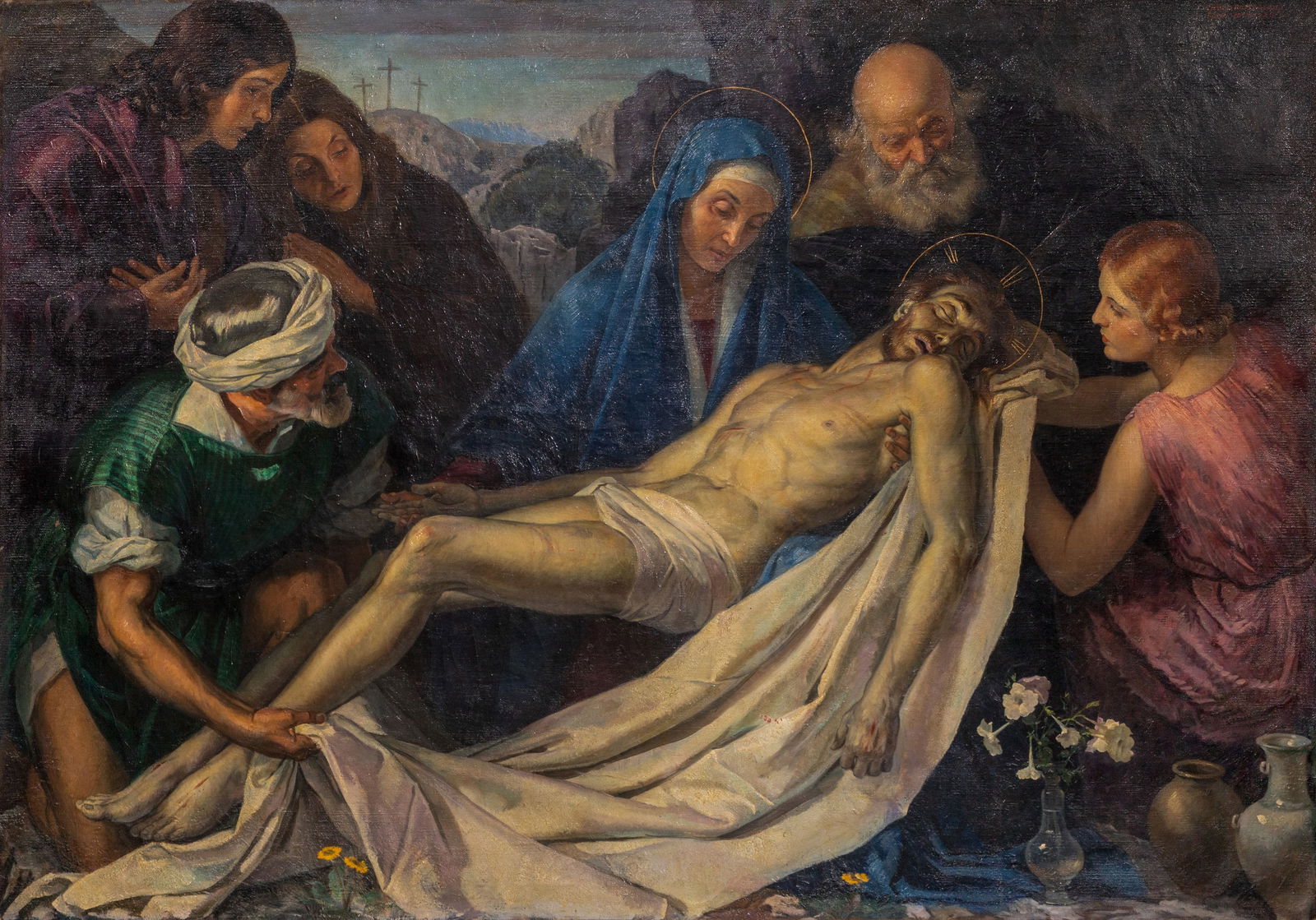 Carlo Romagnoli (Italian, 1888-1965) 'Pieta' Oil on Canvas (1 of 5)