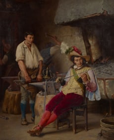 Charles-Alexandre Coessin de la Fosse (French, 1829-1910) 'The New Blade' Oil on Canvas