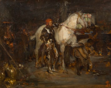Solomon J. Solomon (British, 1860-1927) 'At the Blacksmith's' Oil on Board