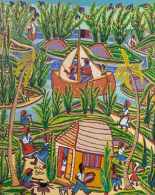 Montas Antonie (Haitian, 1926-1988) 'Found Land' Oil on Board