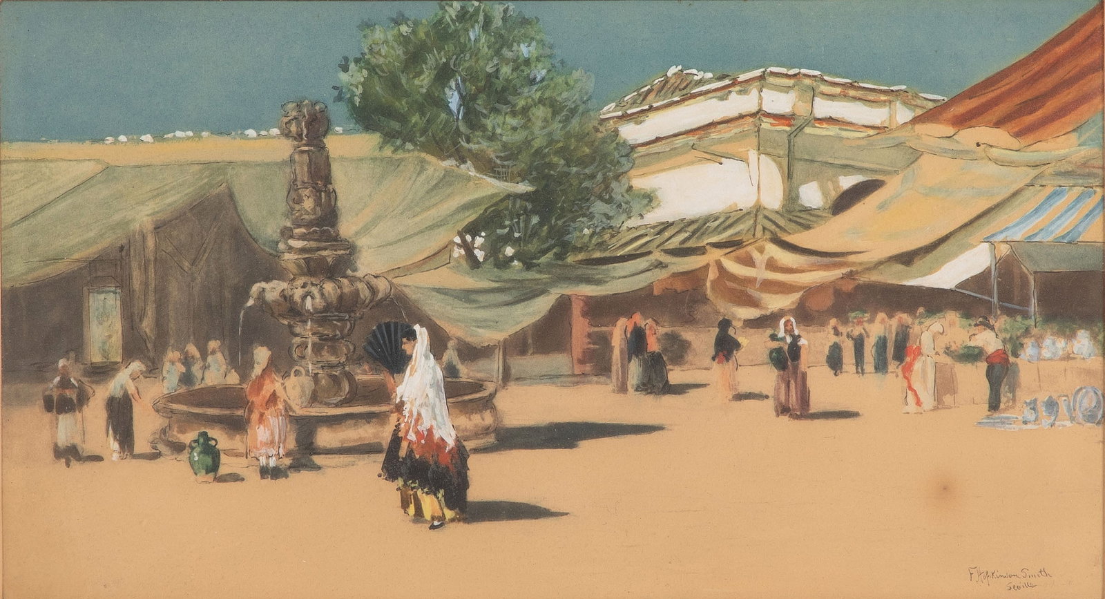 Francis Hopkinson Smith (American, 1838-1915) 'Seville' Gouache Painting (1 of 3)
