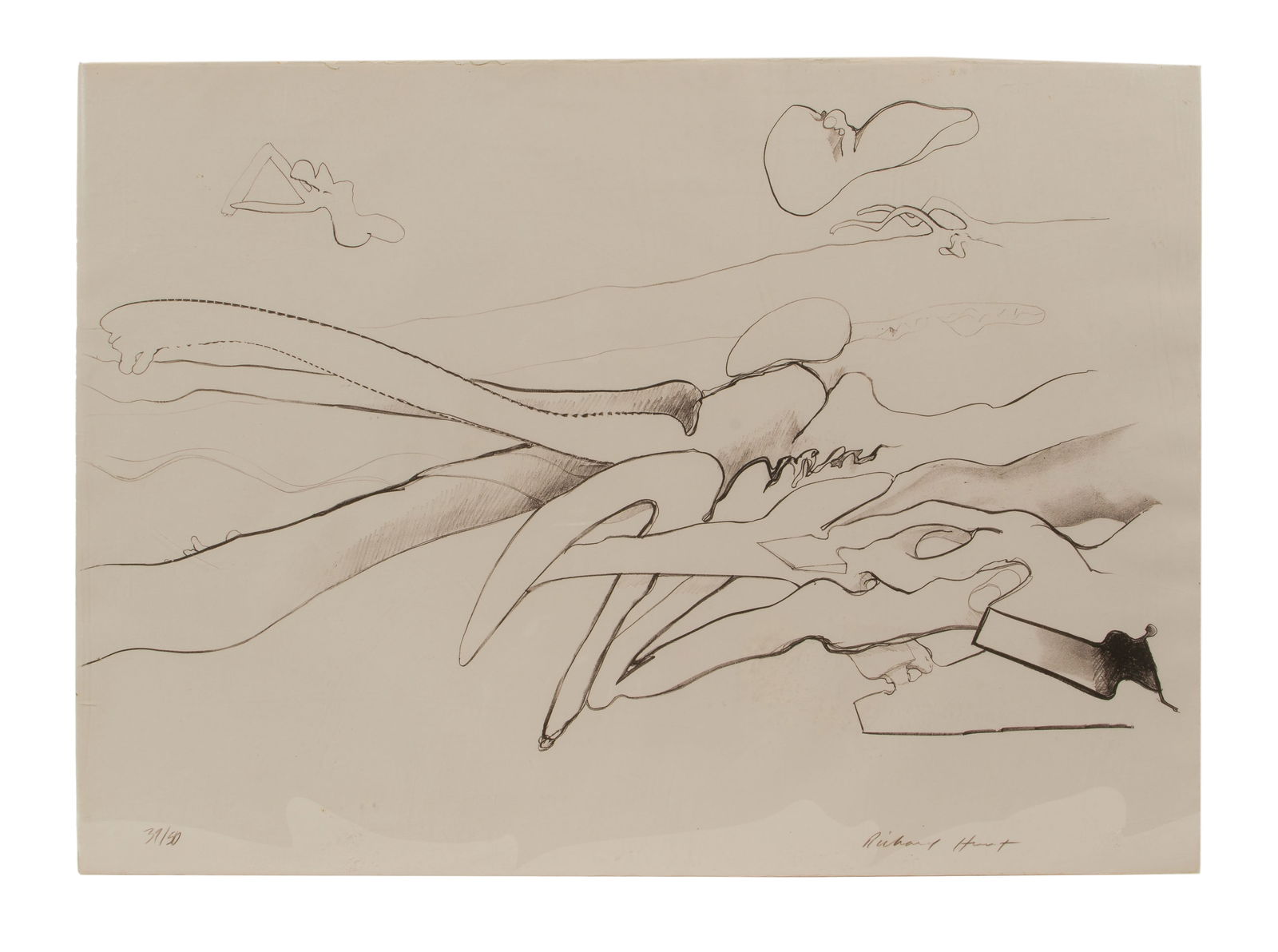 Richard Howard Hunt (American, 1935-2023) Lithograph: Richard Howard Hunt (American, 1935-2023) Lithograph Undated, pencil signed and two blind stamps lower right and #37/50, an abstract on deckle edge paper, unframed Property from: a Private Collector,