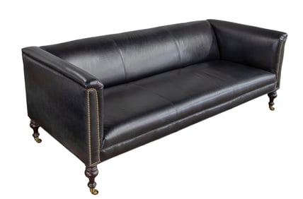 Tufted Black Leather Sofa