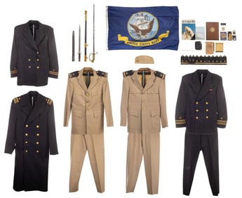 World War II Era U S Navy Uniform and Sword Assortment