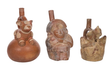 Pre-Columbian Peruvian Moche Style Stirrup Bottle Assortment