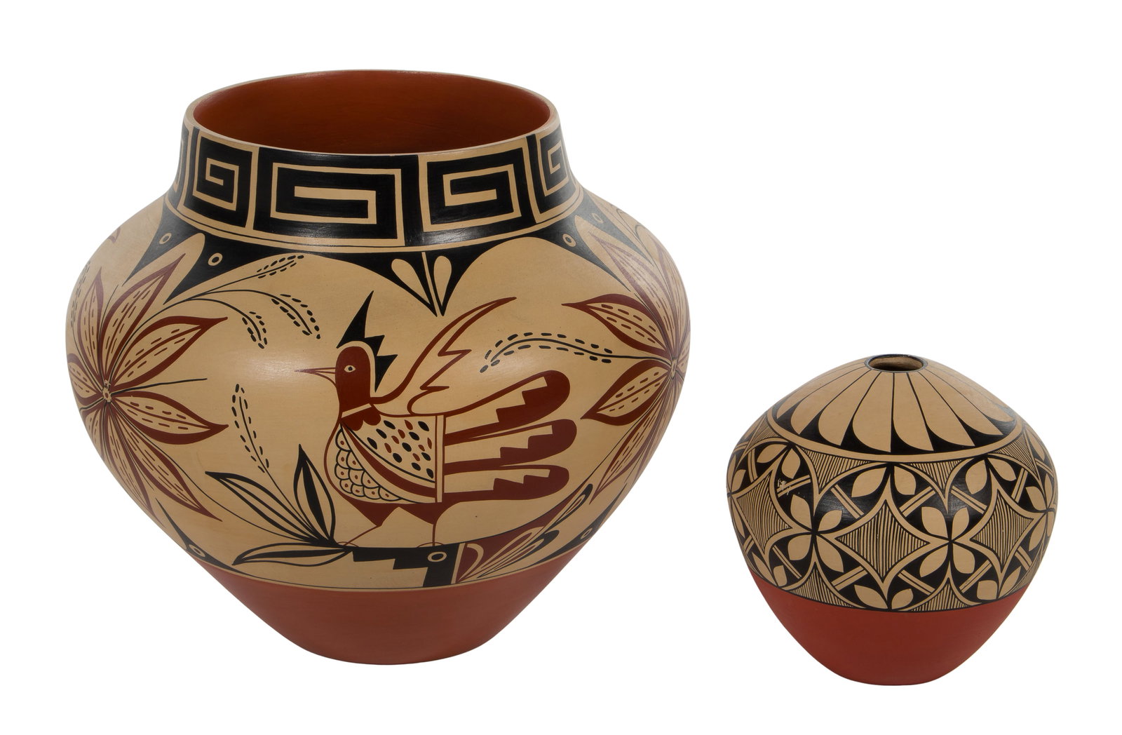 Mary Madalena (Native American, 1945-2008) Jemez Pueblo Pottery: Mary Madalena (Native American, 1945-2008) Jemez Pueblo Pottery (2) items including a larger and a smaller (6 x 5.5-inches) pot, both signed on underside Property from: an Estate, Cook County, Illinoi