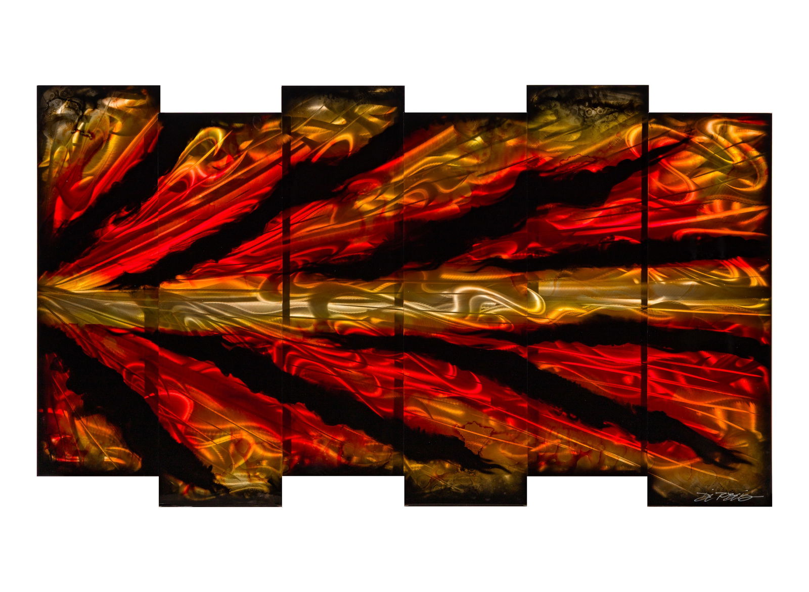 Chris DeRubeis (American, b.1978) 'Shock Wave - Red' Mixed Media on Metal Panels (1 of 3)