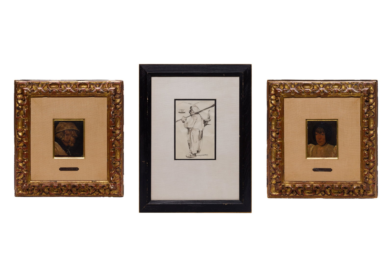 Willem van den Berg (Dutch, 1886-1970) Oils on Board: Willem van den Berg (Dutch, 1886-1970) Oils on Board (3) total items including a portrait of a man and a portrait of a woman, uniformly on wood boards in linen lined gold-tone carved wood frames havin