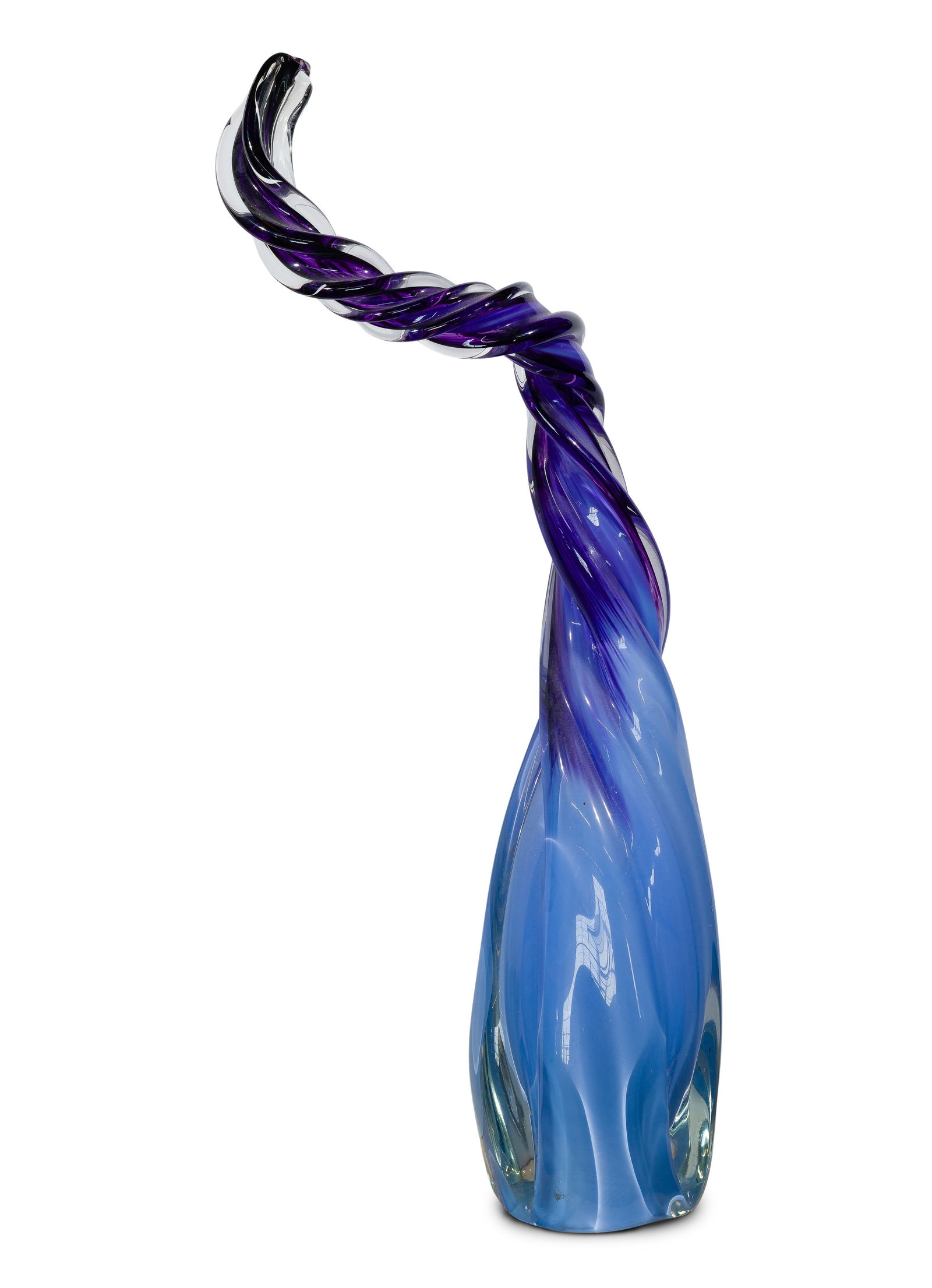 Jim Karg (American, 1942-2018) Art Glass Sculpture: Jim Karg (American, 1942-2018) Art Glass Sculpture 2009, signed, elongated free-form sculpture having gradient purple interior and twisted top Property from: a Private Collector, Chicago (Edgewater), 