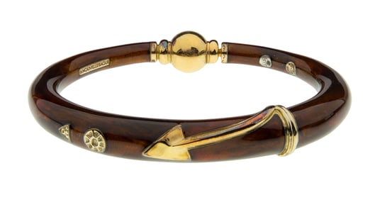 La Nouvelle Bague 18k Gold, Sterling Silver and Enamel Hinged Bangle Bracelet
