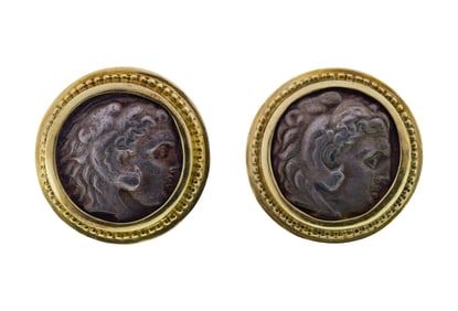 Mixed Gold and Greek Silver Coin Cufflinks