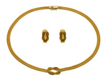 18k Yellow Gold Necklace and Pierced Earrings