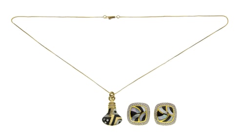 Asch Grossbardt 14k Yellow Gold, Gemstone and Diamond Pendant and Pierced Earrings
