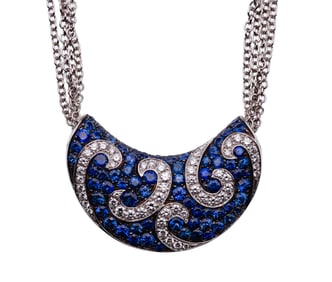 18k White Gold, Sapphire and Diamond Pendant on Necklace