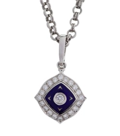 Faberge 18k White Gold, Enamel and Diamond Pendant on Necklace