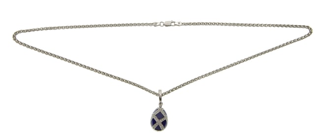 Faberge 18k White Gold, Enamel and Diamond Pendant with Necklace