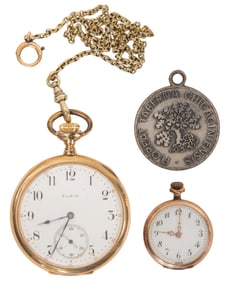 Gold, Gold-Filled and Silver-Plated Pocket Watch and Chain Assortment