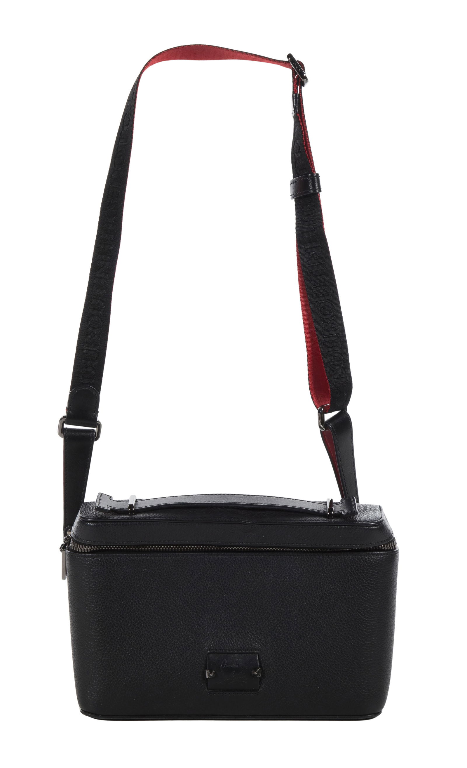 Christian Louboutin Kypipouch Handbag: Christian Louboutin Kypipouch Handbag A shoulder bag in black leather having a red interior and underside, a zip closure and a detachable shoulder strap Property from: a Private Collector, Plainfield,