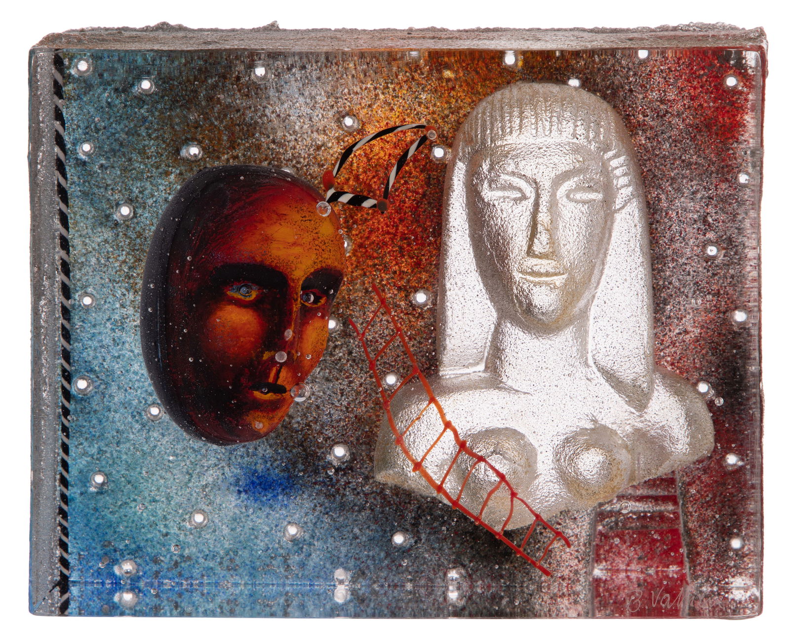 Bertil Vallien for Kosta Boda Art Glass 'Romeo and Juliet' Sculpture: Bertil Vallien for Kosta Boda Art Glass 'Romeo and Juliet' Sculpture Undated, signed, #32/60, cast glass block depiction Property from: a Private Collector, Chicago (Edgewater), Illinois Height: 6 1/2