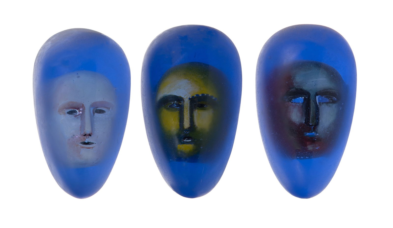 Bertil Vallien for Kosta Boda Art Glass 'Resting Head' Sculptures: Bertil Vallien for Kosta Boda Art Glass 'Resting Head' Sculptures (3) signed items having faces inside an ovoid form Property from: a Private Collector, Chicago (Edgewater), Illinois Height: 5 1/2 inc