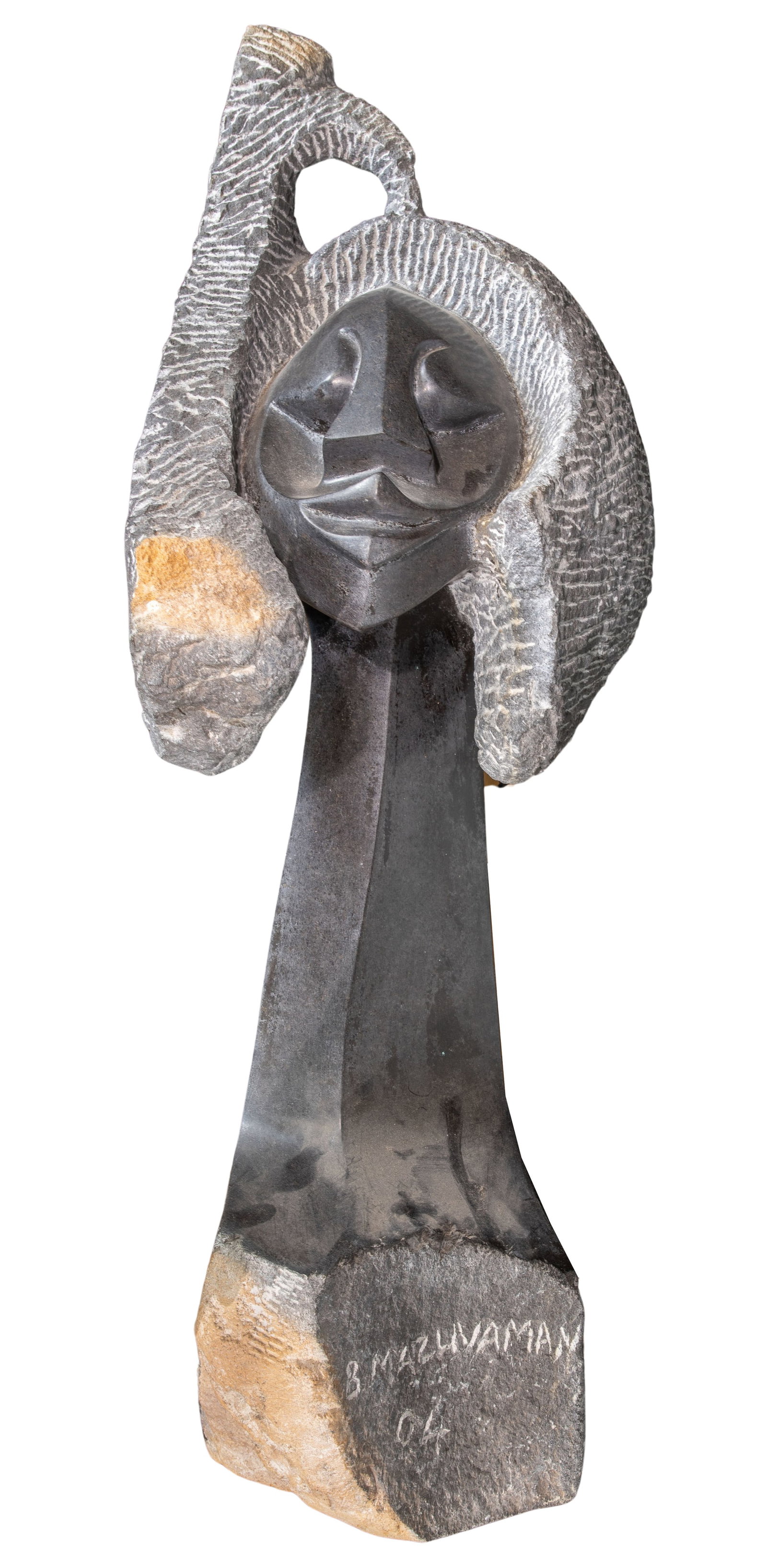 Benedick Mazuvamana (Zimbabwean, b.1980) Stone Sculpture: Benedick Mazuvamana (Zimbabwean, b.1980) Stone Sculpture 2004, signed, hand carved Shona style having a stylized, polished body and face, and rough hair Property from: a Private Collector, Chicago (Ed