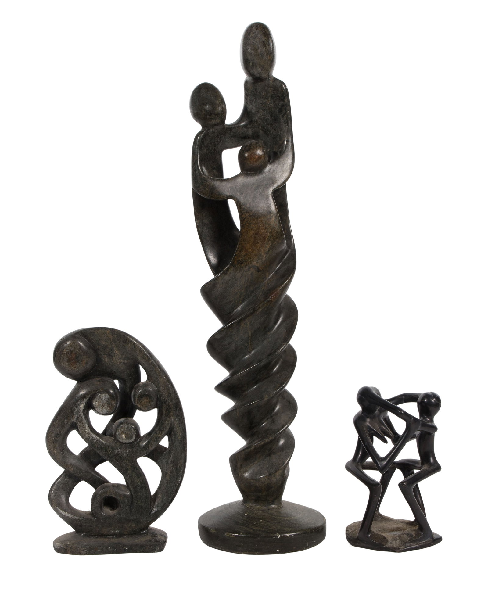 African Shona Style Stone Sculpture Assortment: African Shona Style Stone Sculpture Assortment (3) items of various designs and sizes, depicting human form Property from: a Private Collector, Chicago (Edgewater), Illinois Height: 27 inches, Width: 