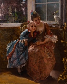 Gustave Jean Jacquet (French, 1846-1909) 'Pet of the Family' Oil on Canvas