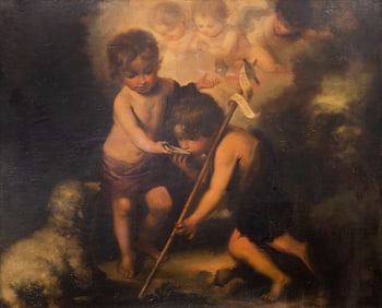 After Bartolome Murillo (Spanish, 1617-1682) 'Los Ninos de la Concha' Oil on Canvas