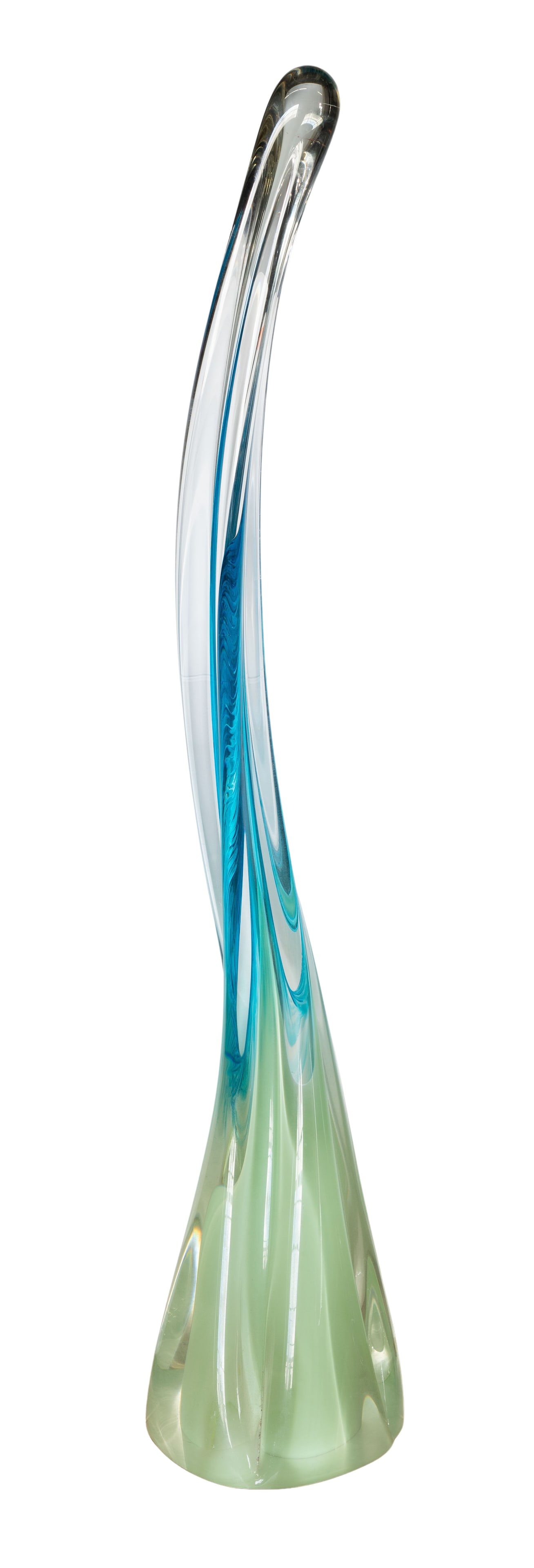 Rollin Karg (American, 1944) Art Glass Sculpture: Rollin Karg (American, 1944) Art Glass Sculpture Undated, unsigned, elongated free-form sculpture having a twisted top and white and blue interior Property from: a Private Collector, Chicago (Edgewate