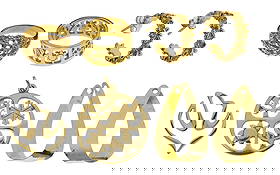 James Avery 14k Yellow Gold Jewelry Assortment: James Avery 14k Yellow Gold Jewelry Assortment (6) items including a four seasons themed pendant and ring, a stylized dove form pendant, a floral motif ring and pierced earrings as well as a matched s