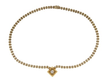 14k Yellow Gold and Diamond Pendant Necklace