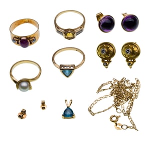 18k and 14k Yellow Gold and Gemstone Jewelry Assortment