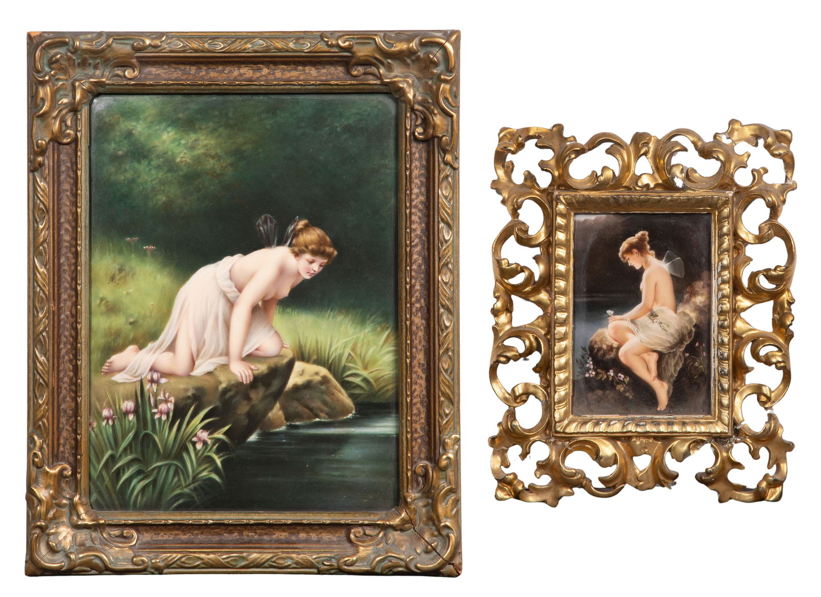 European Porcelain Plaques: European Porcelain Plaques (2) items, both depicting Psyche, including a KPM, Atelier Franz Xaver Thallmaier 5.625 x 4.125-inch plaque retaining his paper label on backing and a Tressemann & Vogt havi