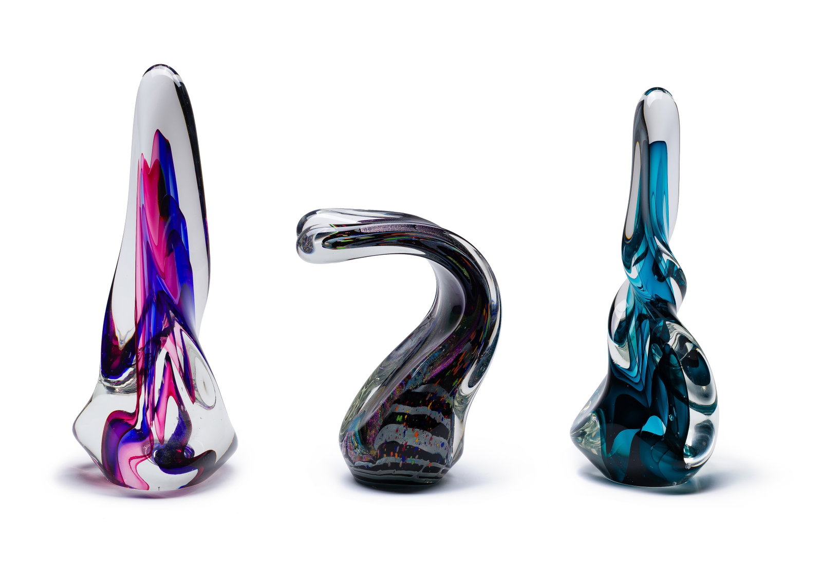 Art Glass Assortment: Art Glass Assortment (3) elongated free-form sculptures having an abstract interior of millefiori canes and dichroic elements Property from: a Private Collector, Chicago (Edgewater), Illinois Height: 