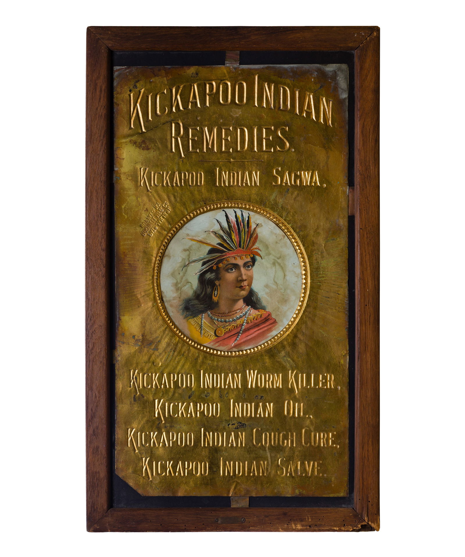 Kickapoo Indian Remedies Embossed Tin Litho Sign (1 of 3)